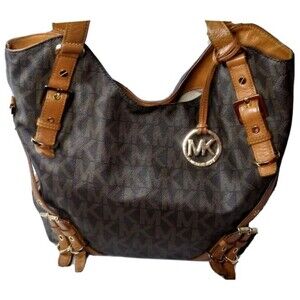 Michael Kors Milo Large Tote Bag Logo Canvas~Leather Trim Handbag Y2K Retro